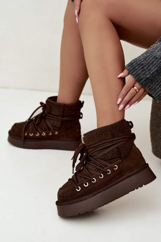 Haut aus INildleder Schneestiefel mit Pelzmantel D&A GR62-6021 CzekoladoZue