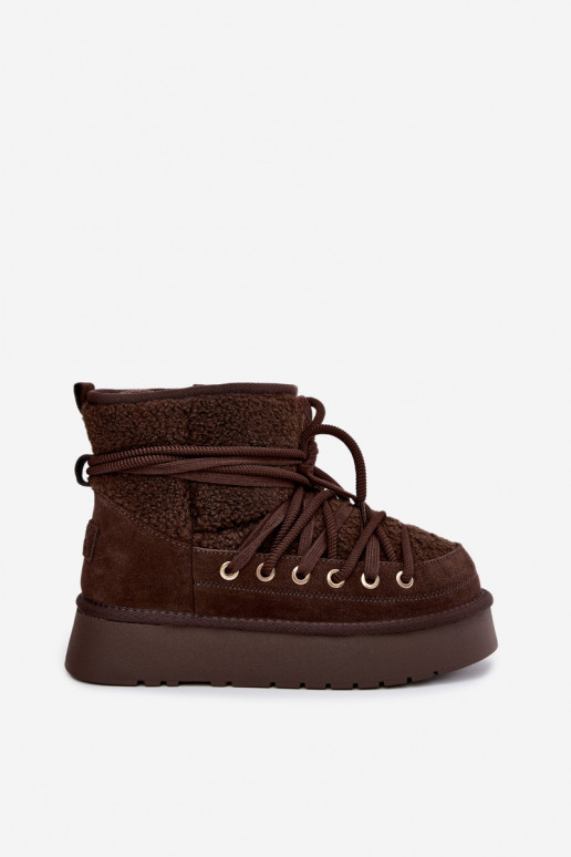Haut aus INildleder Schneestiefel mit Pelzmantel D&A GR62-6021 CzekoladoZue