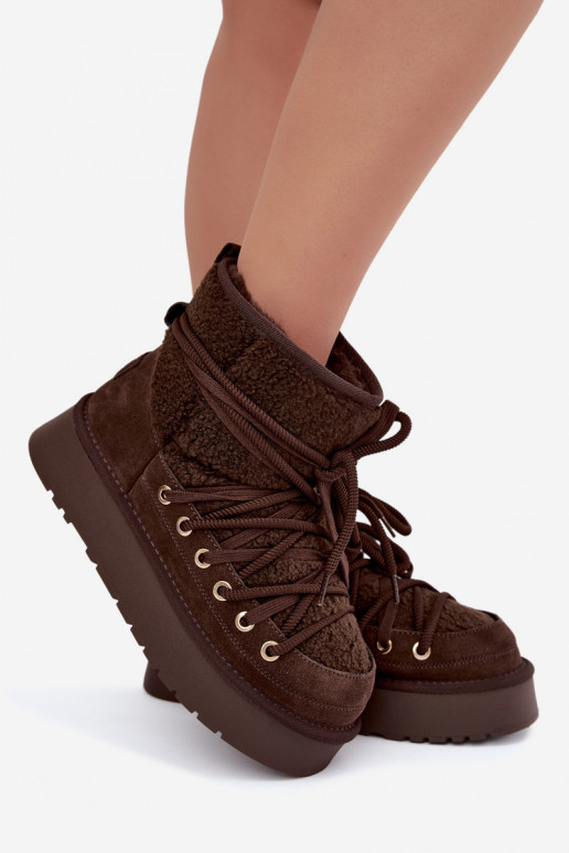 Haut aus INildleder Schneestiefel mit Pelzmantel D&A GR62-6021 CzekoladoZue