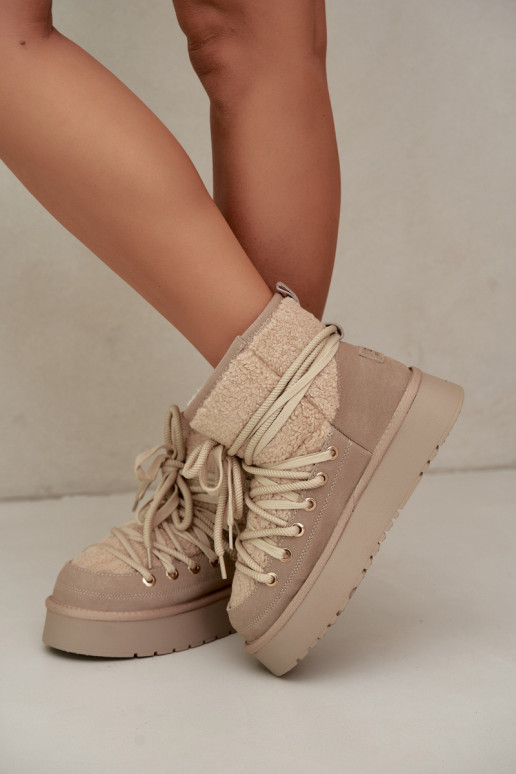 Haut aus INildleder Schneestiefel mit Pelzmantel D&A GR62-6021 Beige