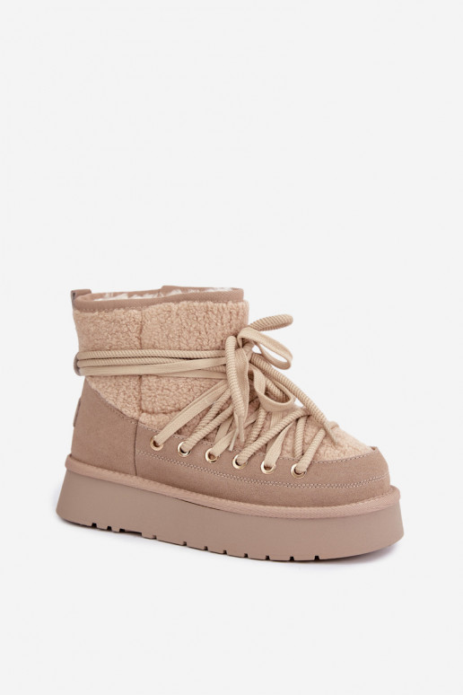 Leder Wildleder Schneestiefel mit Fell D&A GR62-6021 in Sandfarbe