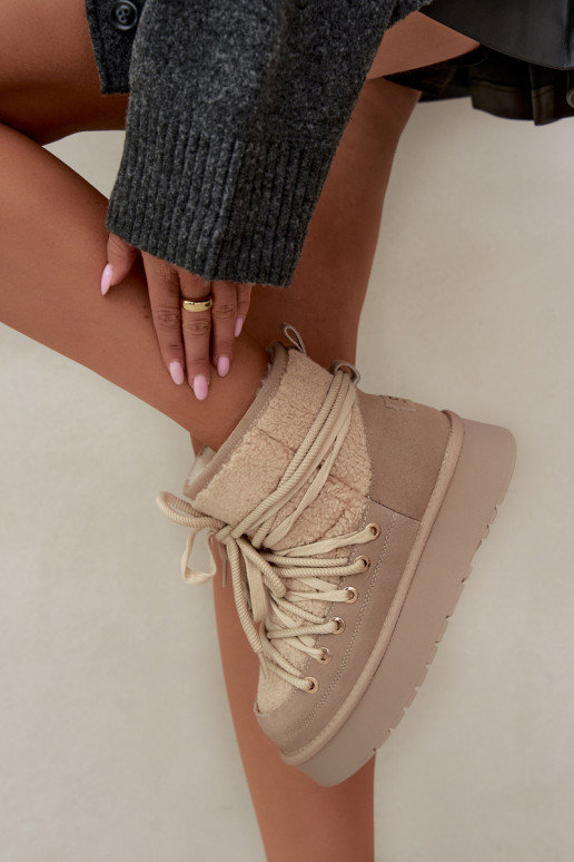 Haut aus INildleder Schneestiefel mit Pelzmantel D&A GR62-6021 Beige