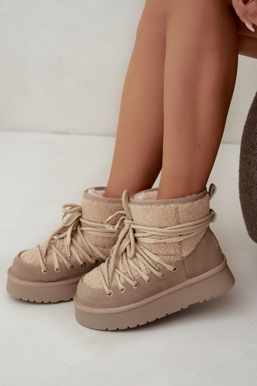 Haut aus INildleder Schneestiefel mit Pelzmantel D&A GR62-6021 Beige