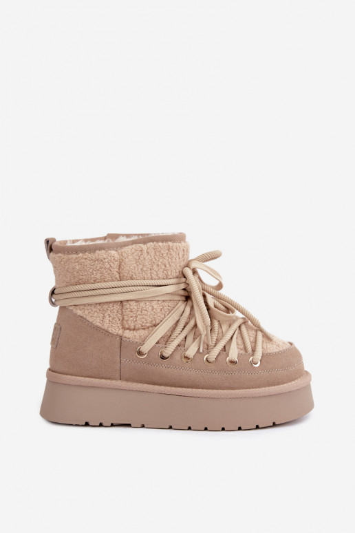 Haut aus INildleder Schneestiefel mit Pelzmantel D&A GR62-6021 Beige