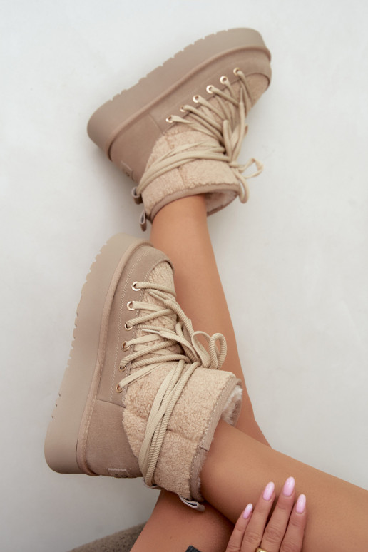 Haut aus INildleder Schneestiefel mit Pelzmantel D&A GR62-6021 Beige