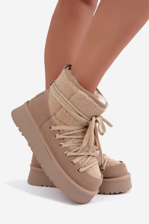 Leder Wildleder Schneestiefel mit Fell D&A GR62-6021 in Sandfarbe