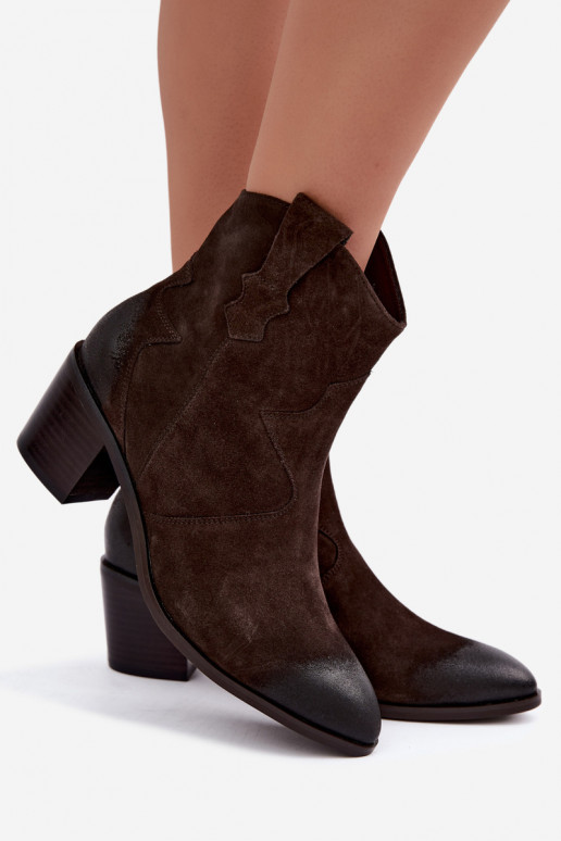 Leder Wildleder Cowboy-Stil isolierte Stiefel D&A CR62-3395 in Dunkelbraun