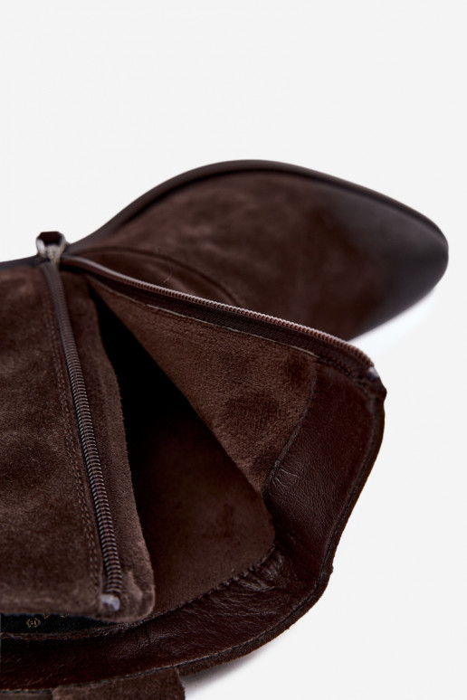 Leder Wildleder Cowboy-Stil isolierte Stiefel D&A CR62-3395 in Dunkelbraun