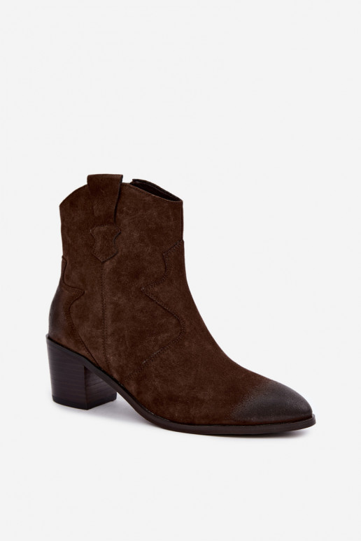 Leder Wildleder Cowboy-Stil isolierte Stiefel D&A CR62-3395 in Schokoladenfarbe