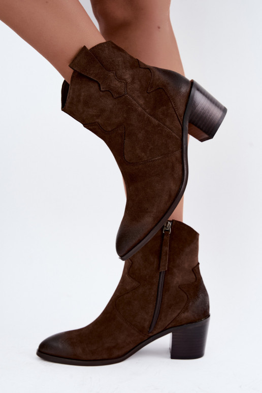 Leder Wildleder Cowboy-Stil isolierte Stiefel D&A CR62-3395 in Schokoladenfarbe