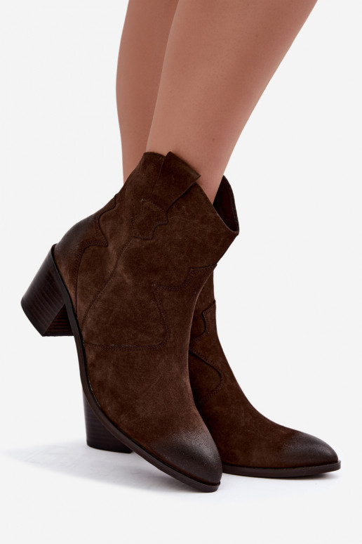 Leder Wildleder Cowboy-Stil isolierte Stiefel D&A CR62-3395 in Schokoladenfarbe