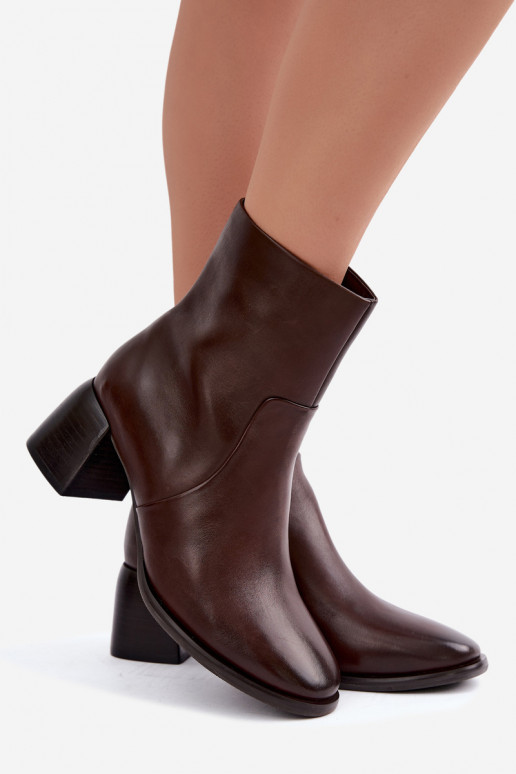 Wärmende Stiefeletten mit natürlichen Lederabsätzen CR62-3391 schokoladenfarben