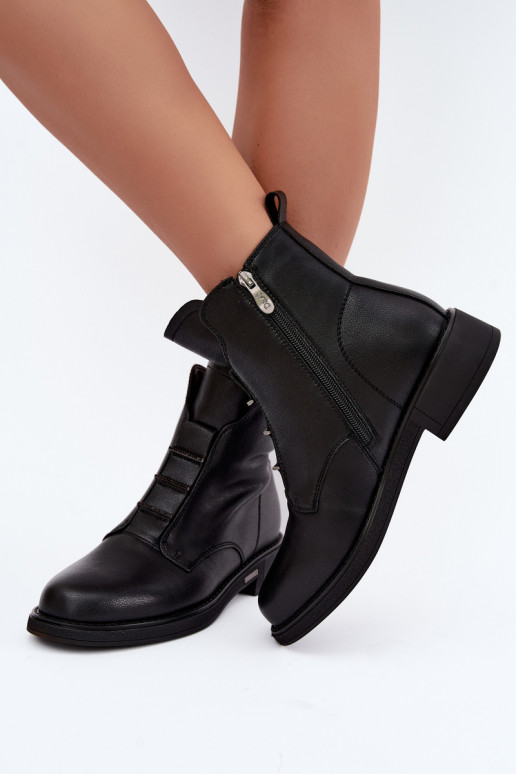 Wärmende Damen-Stiefeletten aus Kunstleder mit breiten Absätzen D&A CR62-3429 schwarz
