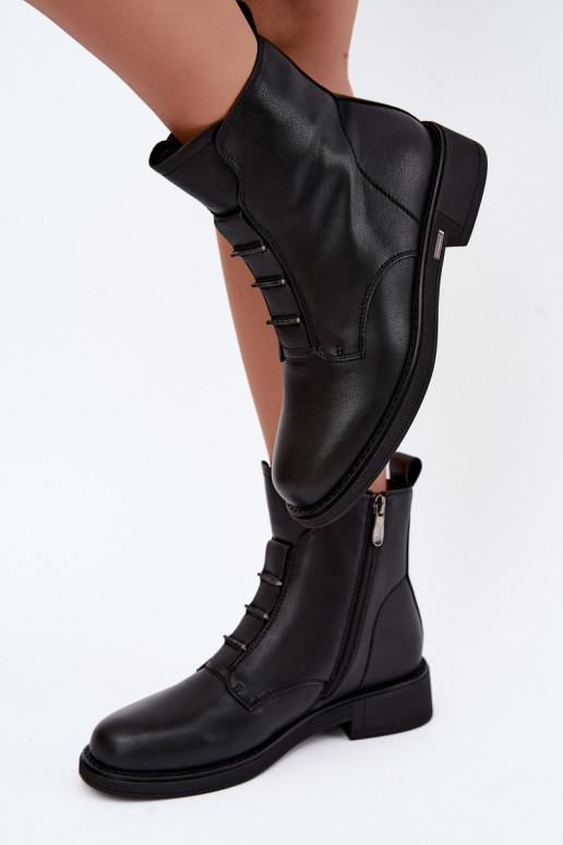 Wärmende Damen-Stiefeletten aus Kunstleder mit breiten Absätzen D&A CR62-3429 schwarz