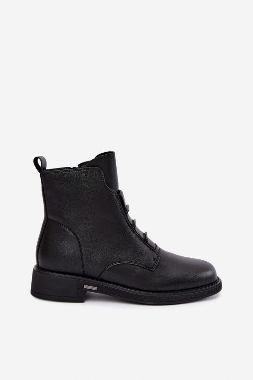 Wärmende Damen-Stiefeletten aus Kunstleder mit breiten Absätzen D&A CR62-3429 schwarz