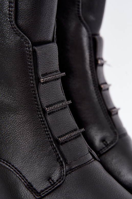 Wärmende Damen-Stiefeletten aus Kunstleder mit breiten Absätzen D&A CR62-3429 schwarz