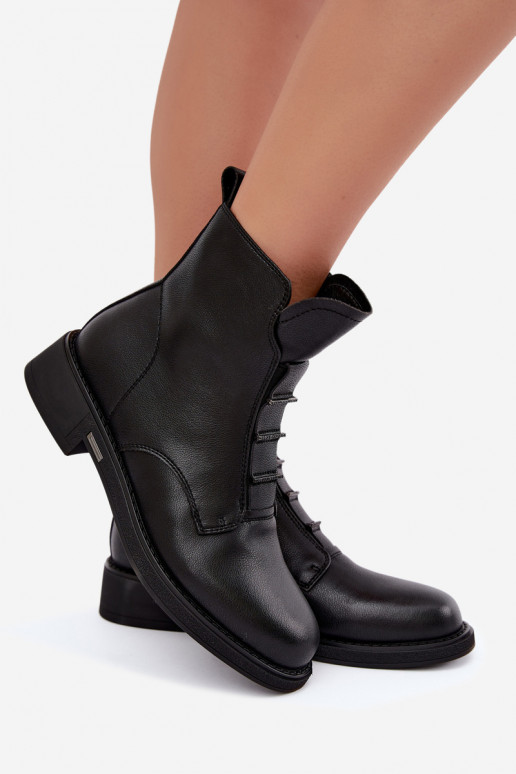 Wärmende Damen-Stiefeletten aus Kunstleder mit breiten Absätzen D&A CR62-3429 schwarz