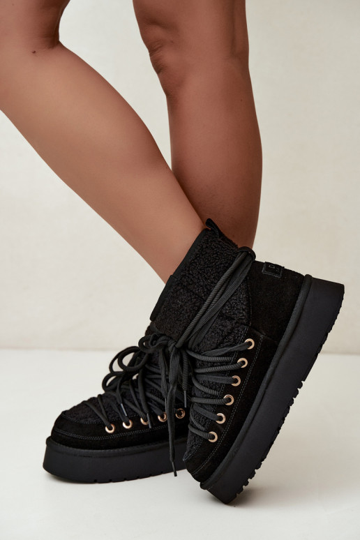 Schneestiefel aus Kunstveloursleder mit Fell D&A GR62-6021 schwarz
