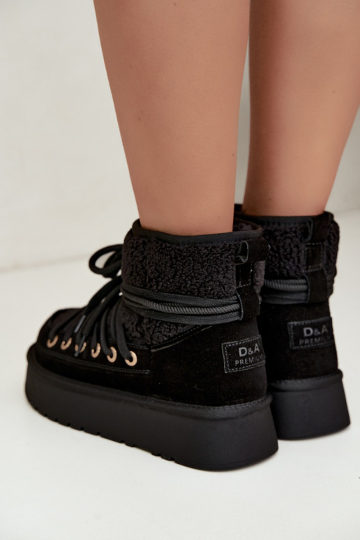 Schneestiefel aus Kunstveloursleder mit Fell D&A GR62-6021 schwarz