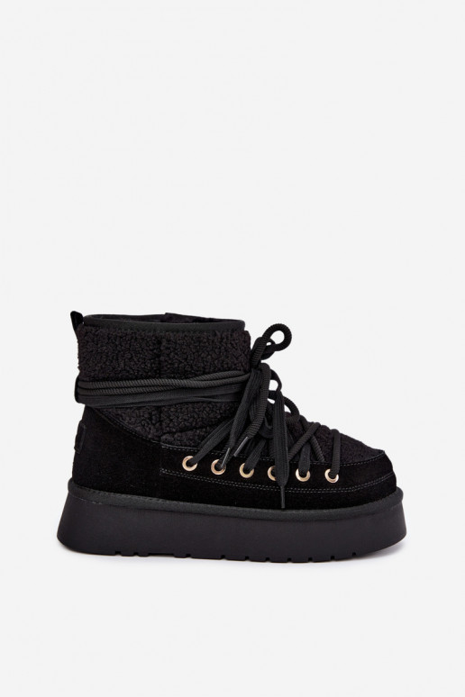 Schneestiefel aus Kunstveloursleder mit Fell D&A GR62-6021 schwarz