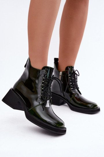 Wärmende Stiefeletten aus Kunstleder mit Lackeffekt Klocke GOE UU2N4129 khaki 2