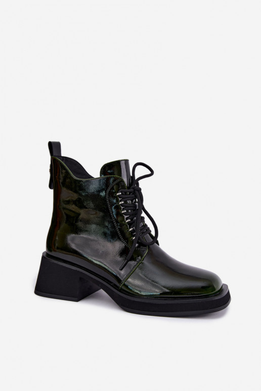 Wärmende Stiefeletten aus Kunstleder mit Lackeffekt Klocke GOE UU2N4129 khaki