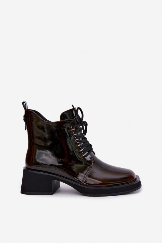 Wärmende Stiefeletten aus Kunstleder mit Lackeffekt Klocke GOE UU2N4128 dunkelbraun