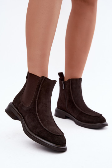 Wärmende Damen-Stiefeletten aus Kunstveloursleder Sergio Leone BT-31 schokoladenfarben 2
