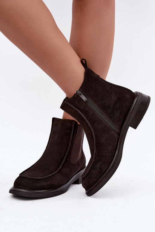 Wärmende Damen-Stiefeletten aus Kunstveloursleder Sergio Leone BT-31 schokoladenfarben