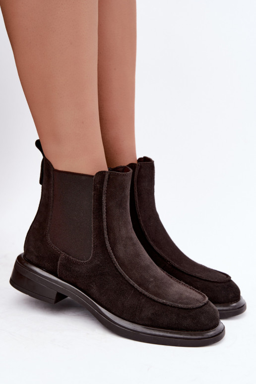 Wärmende Damen-Stiefeletten aus Kunstveloursleder Sergio Leone BT-31 schokoladenfarben