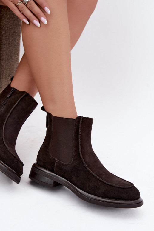Wärmende Damen-Stiefeletten aus Kunstveloursleder Sergio Leone BT-31 schokoladenfarben