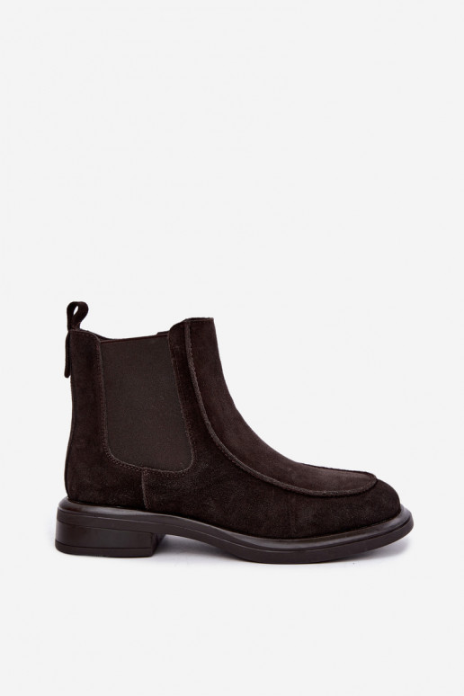 Wärmende Damen-Stiefeletten aus Kunstveloursleder Sergio Leone BT-31 schokoladenfarben