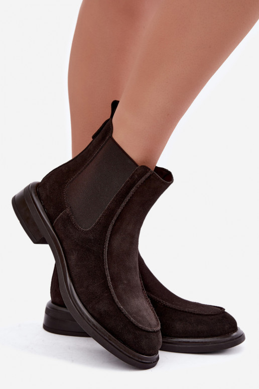 Wärmende Damen-Stiefeletten aus Kunstveloursleder Sergio Leone BT-31 schokoladenfarben