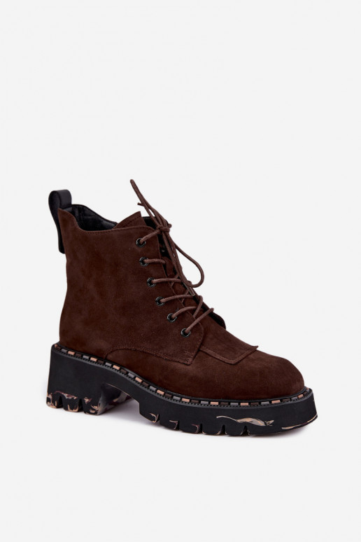 Wärmende Stiefeletten aus Kunstveloursleder Artiker 59C0247 schokoladenfarben