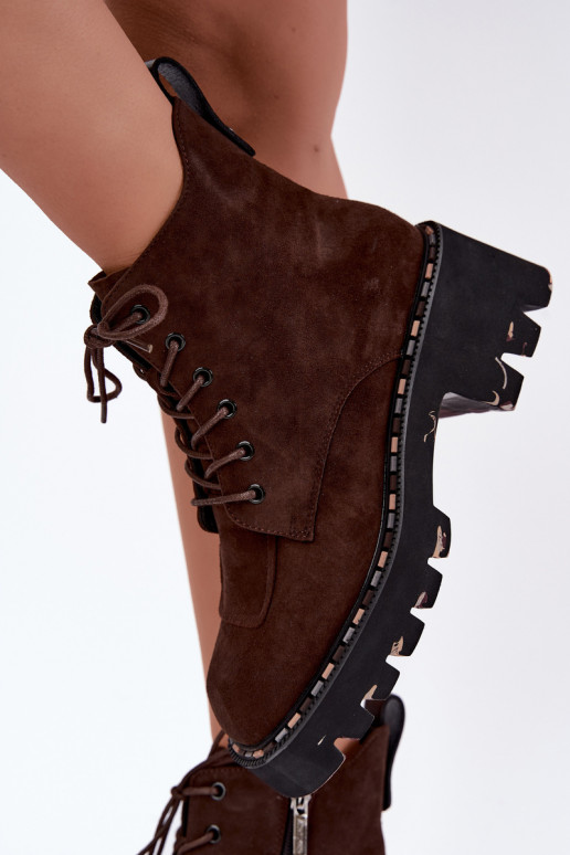 Wärmende Stiefeletten aus Kunstveloursleder Artiker 59C0247 schokoladenfarben