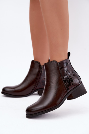 Wärmende Stiefeletten aus Kunstleder mit niedrigem Absatz Vinceza 133133 schokoladenfarben