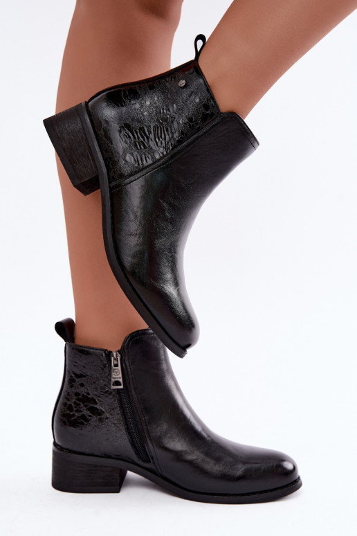 Wärmende Stiefeletten aus Kunstleder mit niedrigem Absatz Vinceza 133133 schwarz