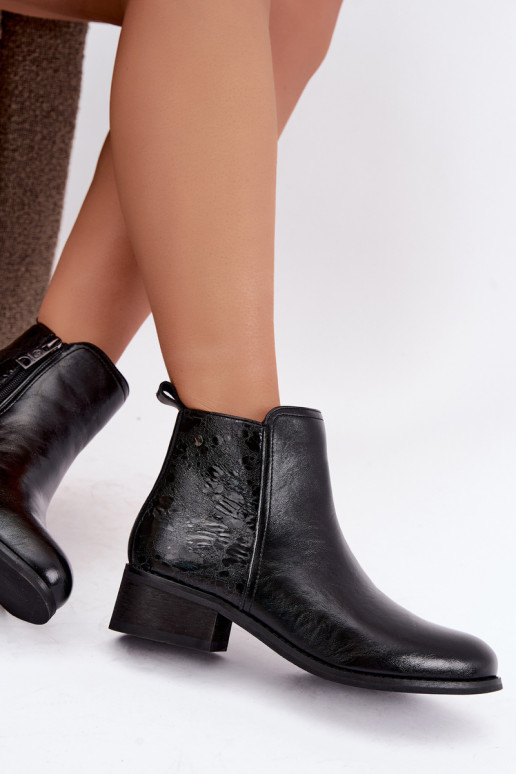 Wärmende Stiefeletten aus Kunstleder mit niedrigem Absatz Vinceza 133133 schwarz