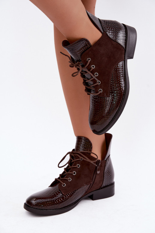 Wärmende Stiefeletten mit geprägtem Design Vinceza 16524 schokoladenfarben