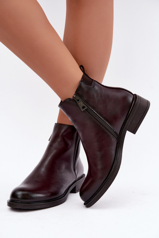 gefütterte Damen-Stiefeletten mit breiten Absätzen Vinceza 58690 in bordeaux