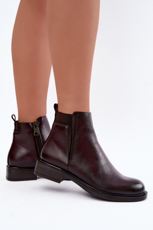 gefütterte Damen-Stiefeletten mit breiten Absätzen Vinceza 58690 in bordeaux