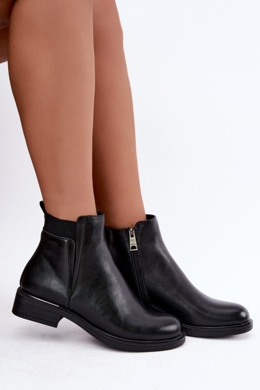 gefütterte Damen-Stiefeletten mit breiten Absätzen Vinceza 58690 in schwarz
