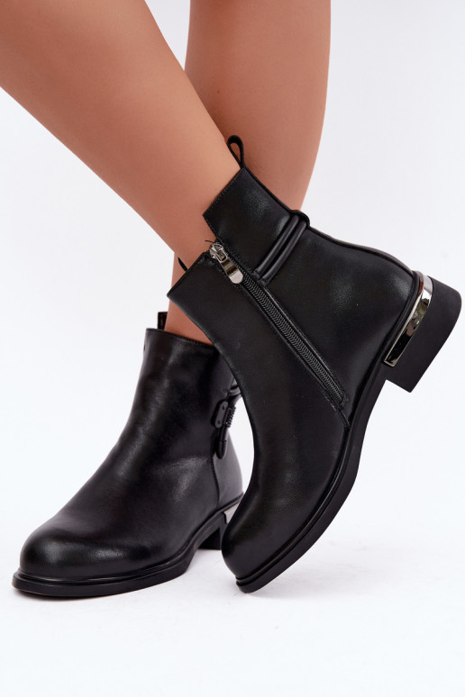 gefütterte Damen-Stiefeletten mit verzierten Absätzen D&A MK62-7025 in schwarz