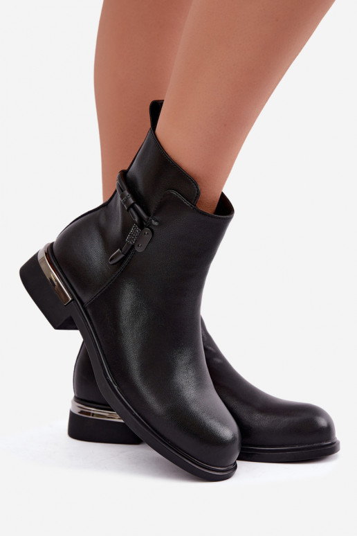 gefütterte Damen-Stiefeletten mit verzierten Absätzen D&A MK62-7025 in schwarz