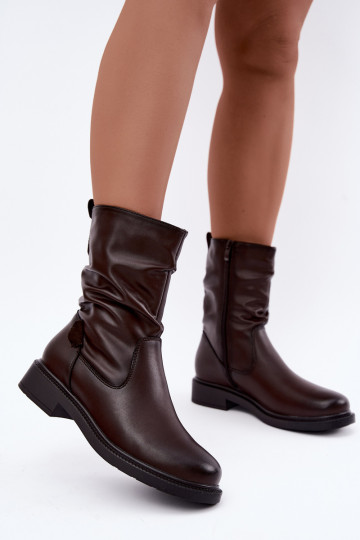 gefütterte zerknitterte Stiefeletten mit breiten Absätzen Sergio Leone BT-08 in schokoladenbraun