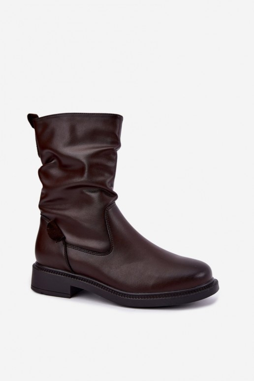 gefütterte zerknitterte Stiefeletten mit breiten Absätzen Sergio Leone BT-08 in schokoladenbraun