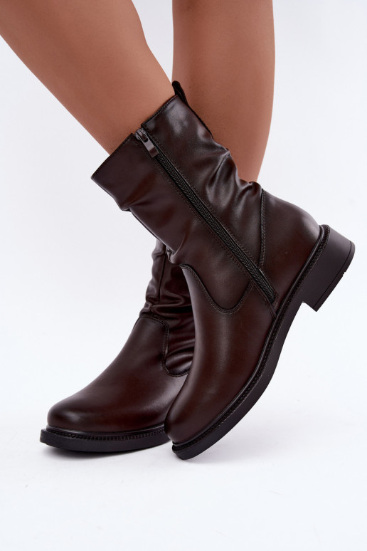 gefütterte zerknitterte Stiefeletten mit breiten Absätzen Sergio Leone BT-08 in schokoladenbraun