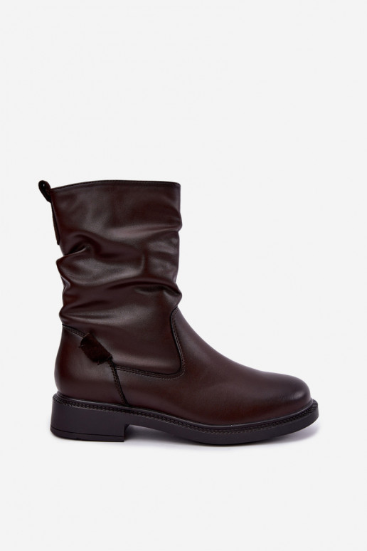 gefütterte zerknitterte Stiefeletten mit breiten Absätzen Sergio Leone BT-08 in schokoladenbraun