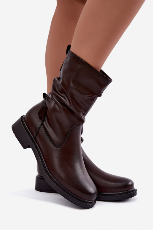 gefütterte zerknitterte Stiefeletten mit breiten Absätzen Sergio Leone BT-08 in schokoladenbraun