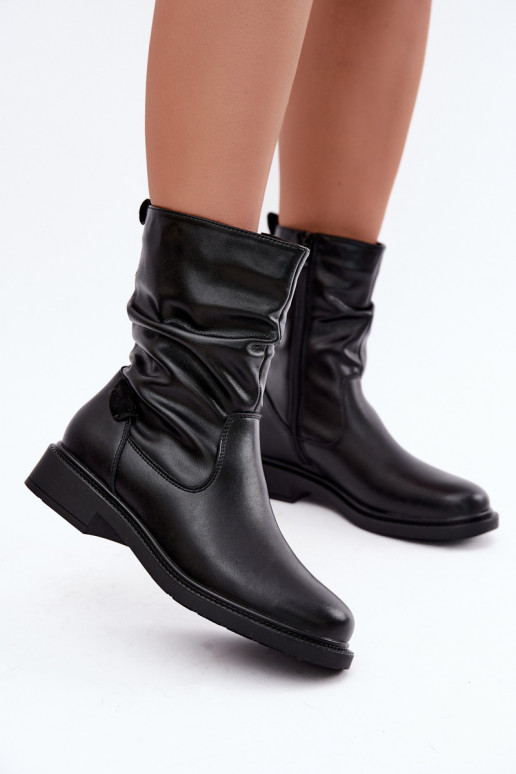 gefütterte zerknitterte Stiefeletten mit breiten Absätzen Sergio Leone BT-08 in schwarz